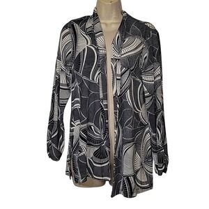 CHICO'S Travelers Abstract Print Open Front Cardigan Duster Lightweight Black S